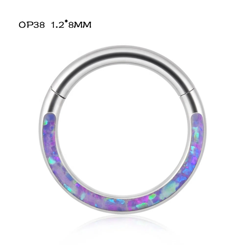 R.Gem. 16G G23 Titanium Opal Cartilage Earrings Nose Ring Lip Rings Hinged Daith Septum Piercing Jewelry