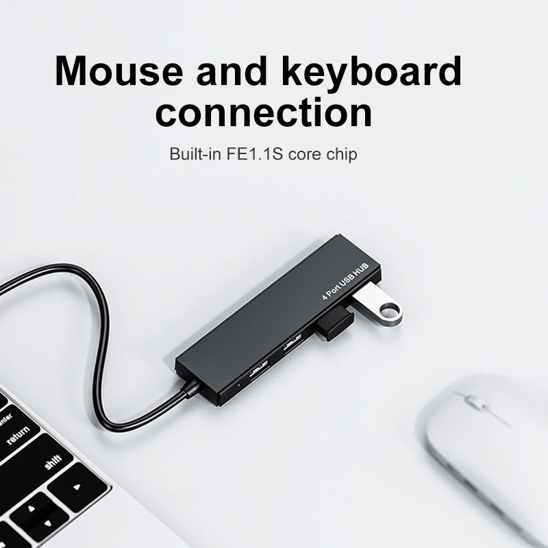 Light Portable Black ABS Case Mini USB Hub 2.0 USB Port Docking Station 480Mbps Transfer Rate for Macbook Laptop