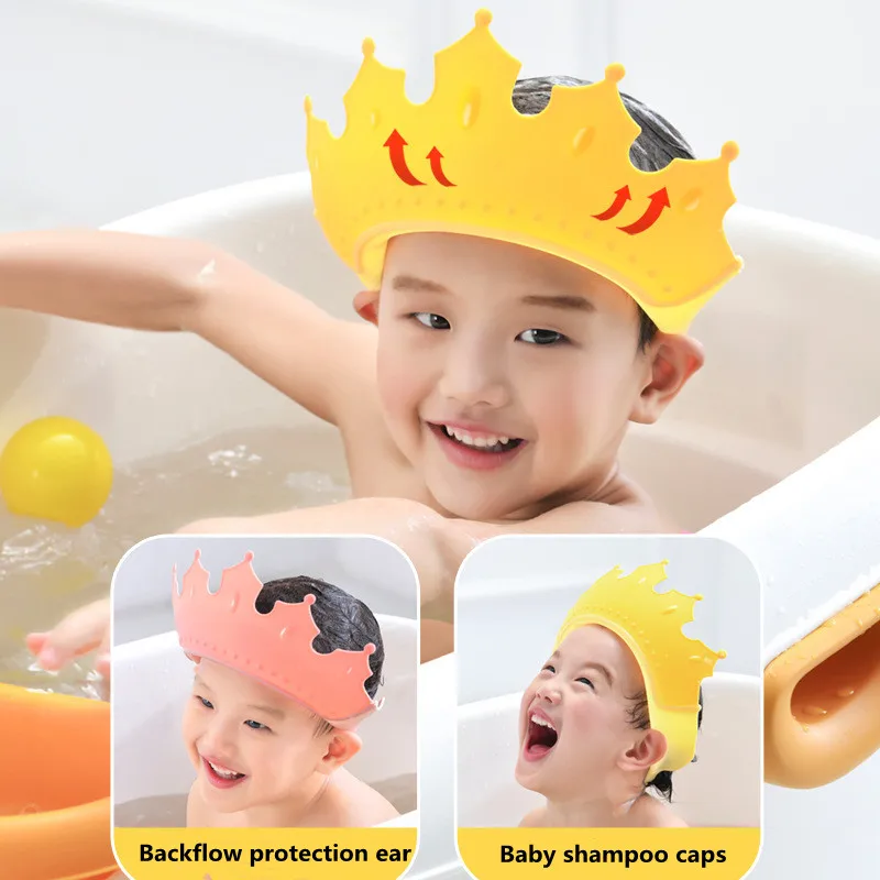 wholesale baby eye ear protector soft adjustable shampoo cap baby crown bathng hat children waterproof shower hair cap