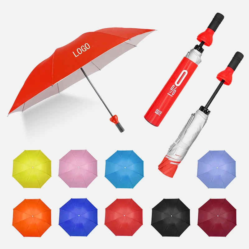 Factory stock personalized customized logo gift advertising 3 fold wine bottle umbrella