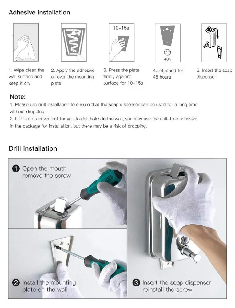 AIKE AK1001 Wholesale Manufacturer Bathroom Wall Mounted Stainless Steel Liquid Hand wash Soap Dispenser 500ml kitchen kids