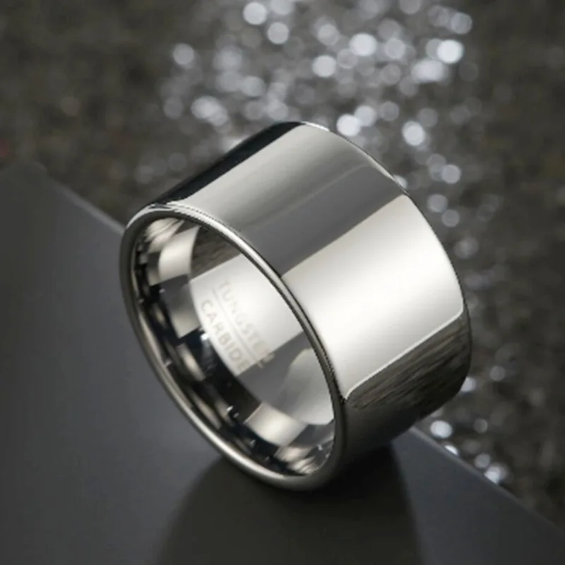 14mm Luxury Silver Color Tungsten Carbide Ring High Polished Fashion Jewelry Engraved Band Rings