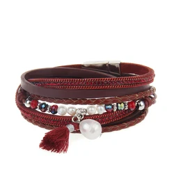 2019 Christmas Gift Magnetic Clasp Charms Wrap Bracelet Genuine Leather