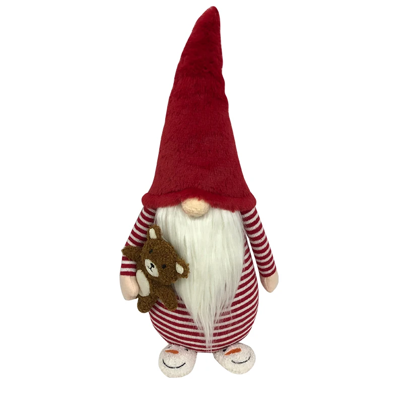 BSCI Passed Christmas Gnome Doll Holding Bear 2024 Xmas Tree Decoration Ornaments Swedish Tomte Plush Gnome Stuffed Toy