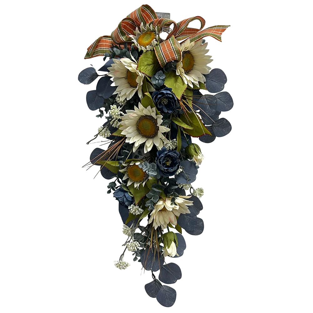 Senmasine handmade DIY 26 inch mixed bows white sunflower Blue exquisite Peony flowers leaves artificial swag