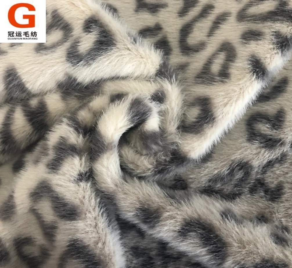 Factory direct supply faux rabbit fur fabric 100% polyester leopard soft touch fabric for coat
