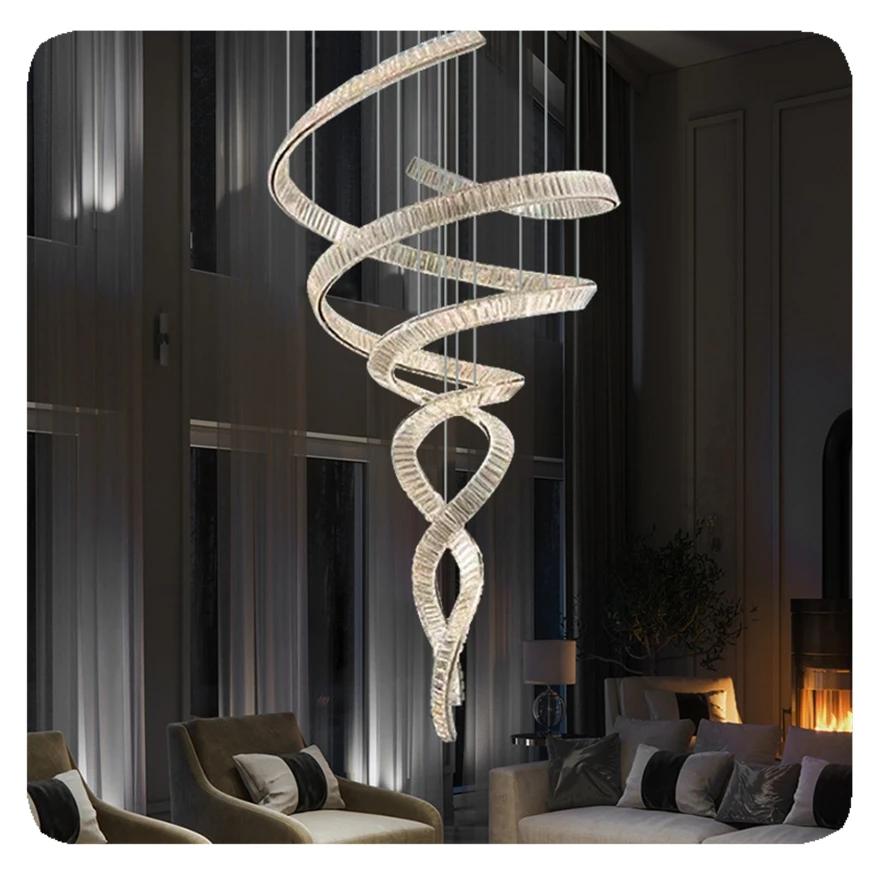 2025 Custom hotel chandeliers pendant lights led design luxury staircase high ceiling hanging modern beads crystal chandelier