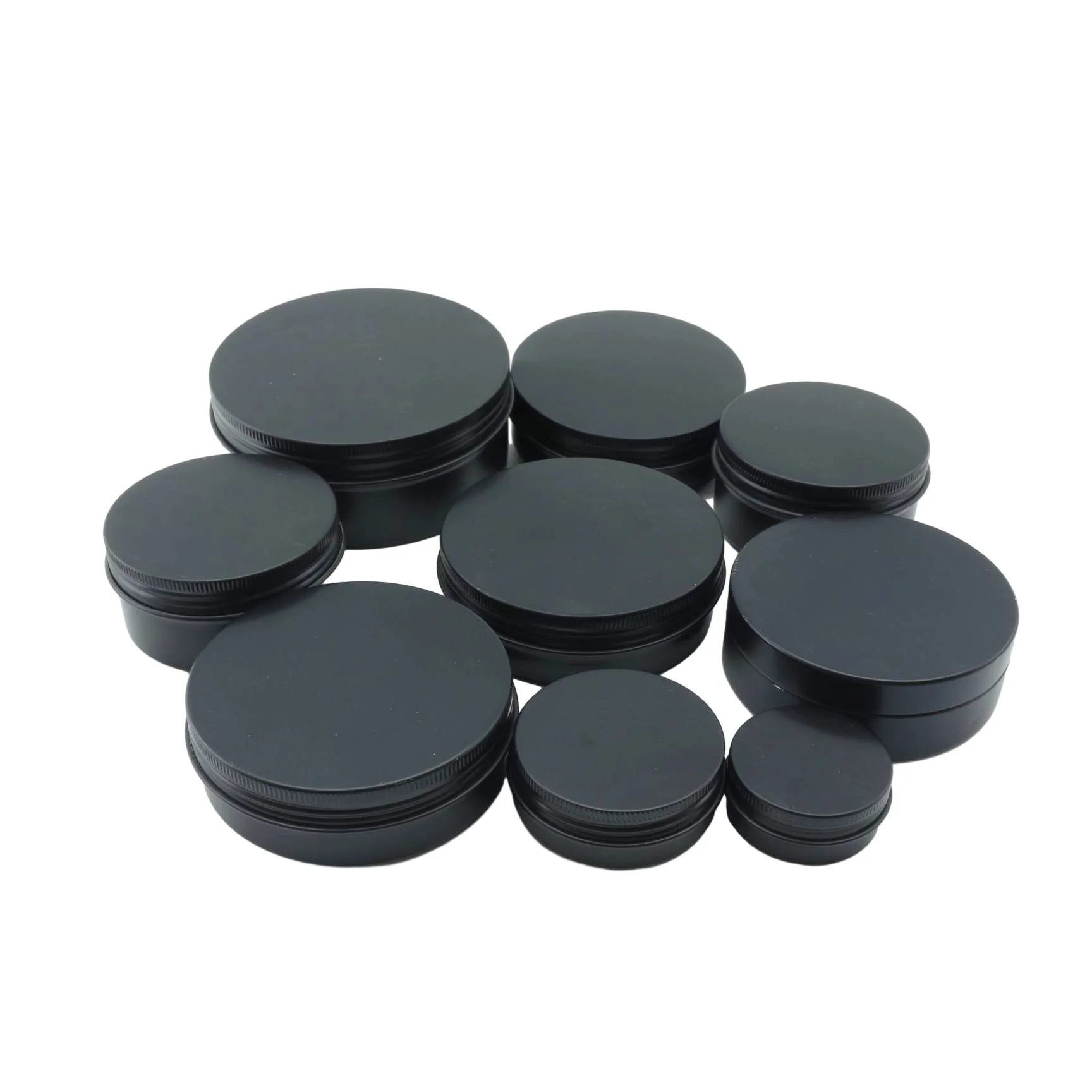 Matte black aluminum 60ml cosmetic jar 2 oz empty round metal screw top tin cans 60g hair wax can box with lids