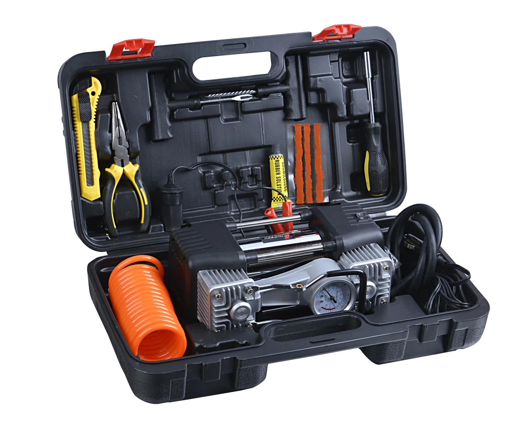 Tire Repair Tool Plastic Box Double Cylinder Car Air Compressor Tire Pump Auto Air Inflator