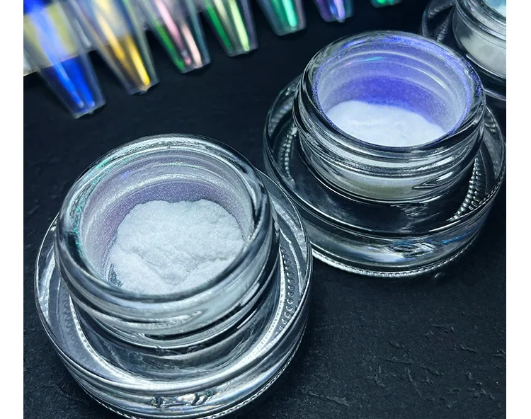 2024 New Aurora Chrome Powder Nail Chameleon Pigment White Pearl Chrome Powder Nails Super Fine 7 Colors For Nails