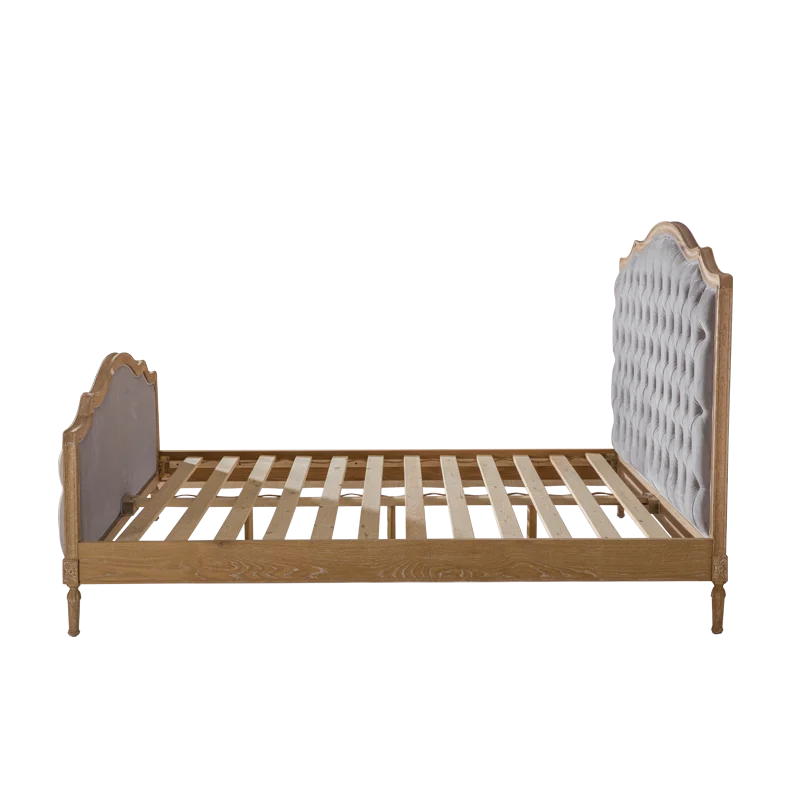 Vintage Grey Velvet Sleeper Bedroom Furniture Wood Slat Bed Base King Frames Upholstered Upholstery French Carving Bed Designs