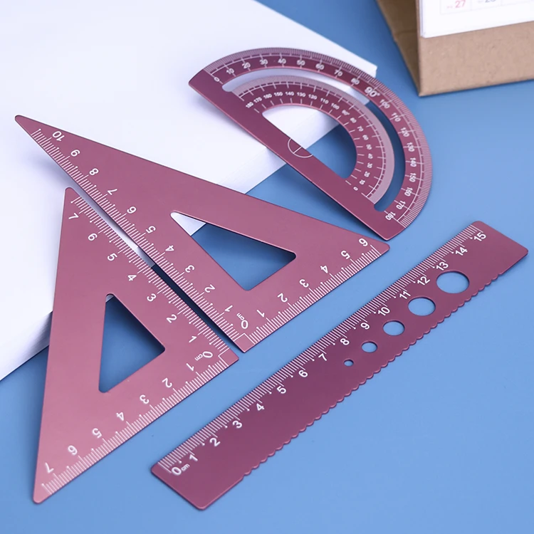 Школьный поставщик детская Геометрическая коробка для детей оптовая продажа набор алюминиевых линейки на заказ пластиковая PP Набор геометрических