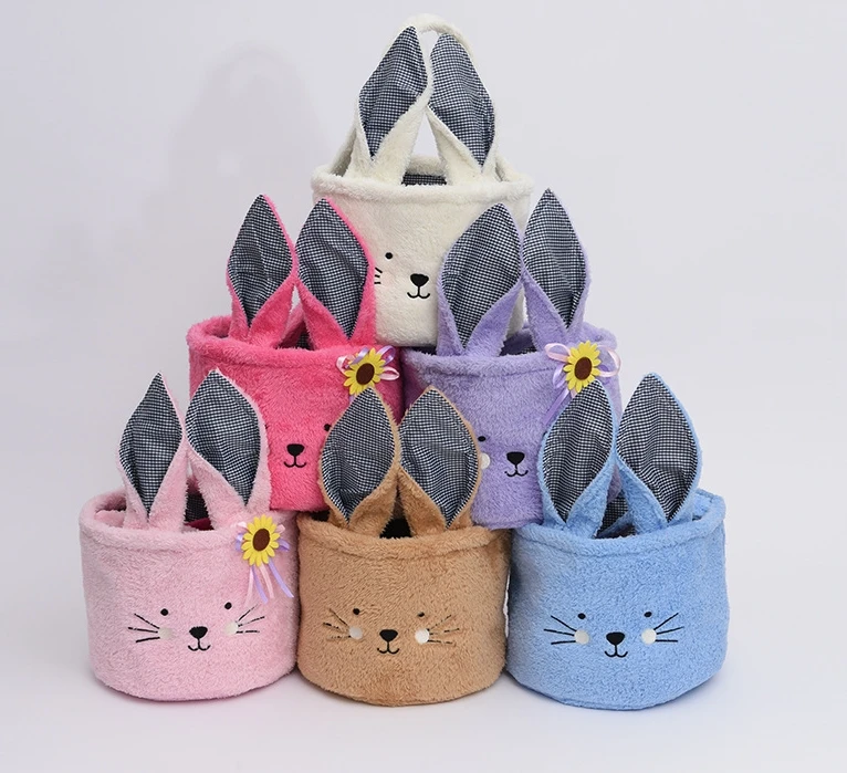 DIY custom easter basket plush rabbit bunny decoration gift hanging baskets fluff easter bunny bags