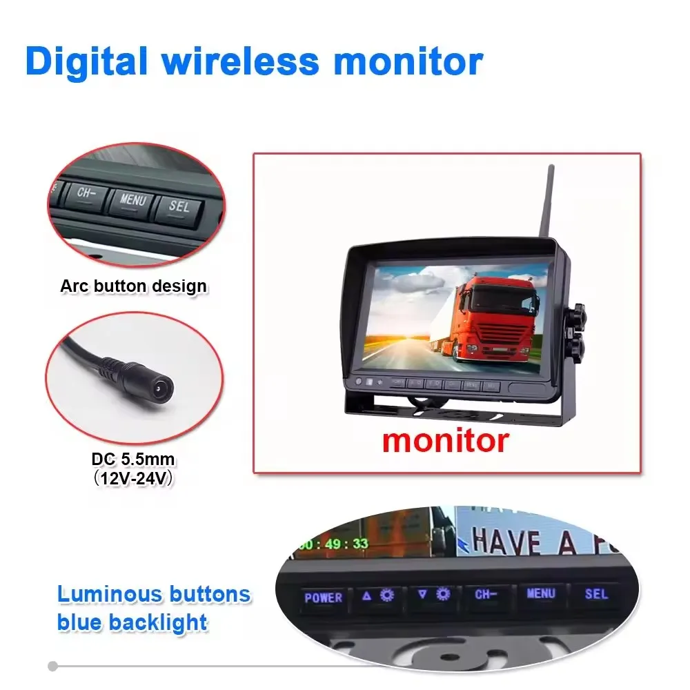 Digital Wireless Rear View 7' DVR Monitor Backup Camera Kit IP68 Waterproof Digital Wireless Wireless Monitor For Truck