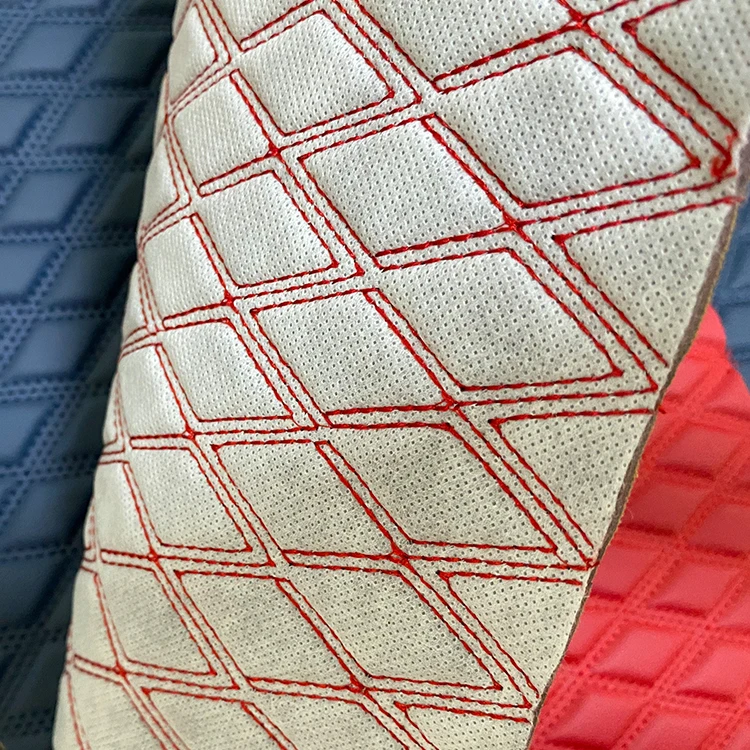 Factory customized different color pattern embroidered quilted leather PVC PU faux synthesis leather