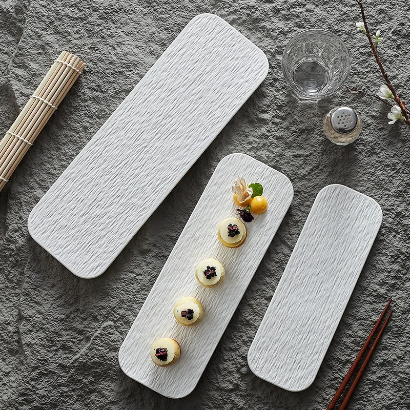 NEW Rectangle Ceramic Sushi Plate Matte Cake Hamberg Steak Dessert Sashimi Salad Serving Tray Show Platter Restaurant Dinnerware