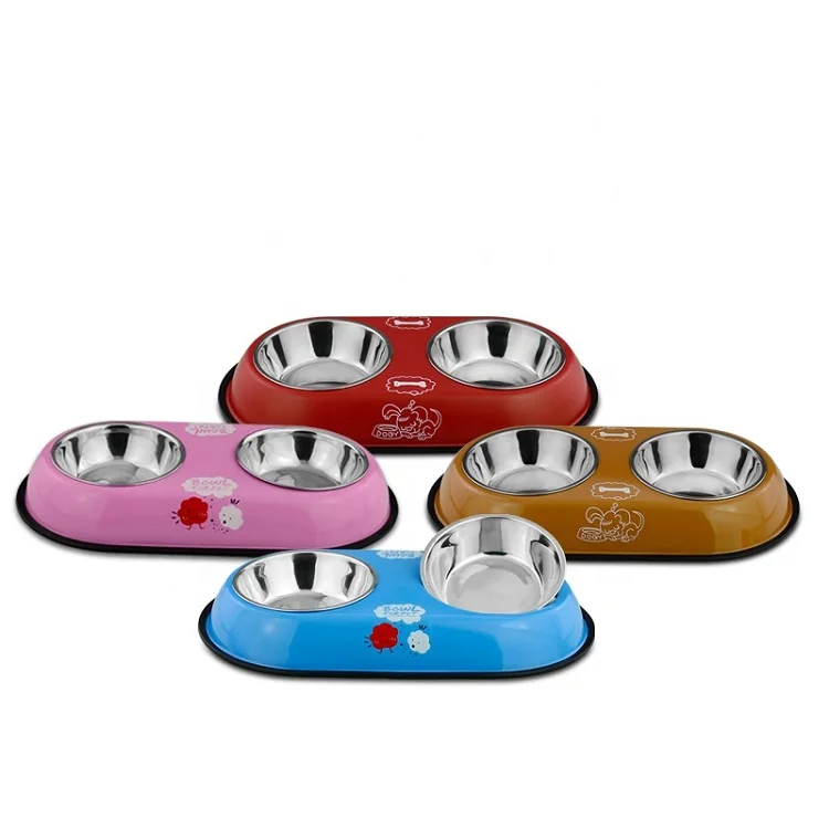 Hot Sale Colorful Detachable Pet Anti Spill Food Bowl Stainless Steel Double Dog Feeder