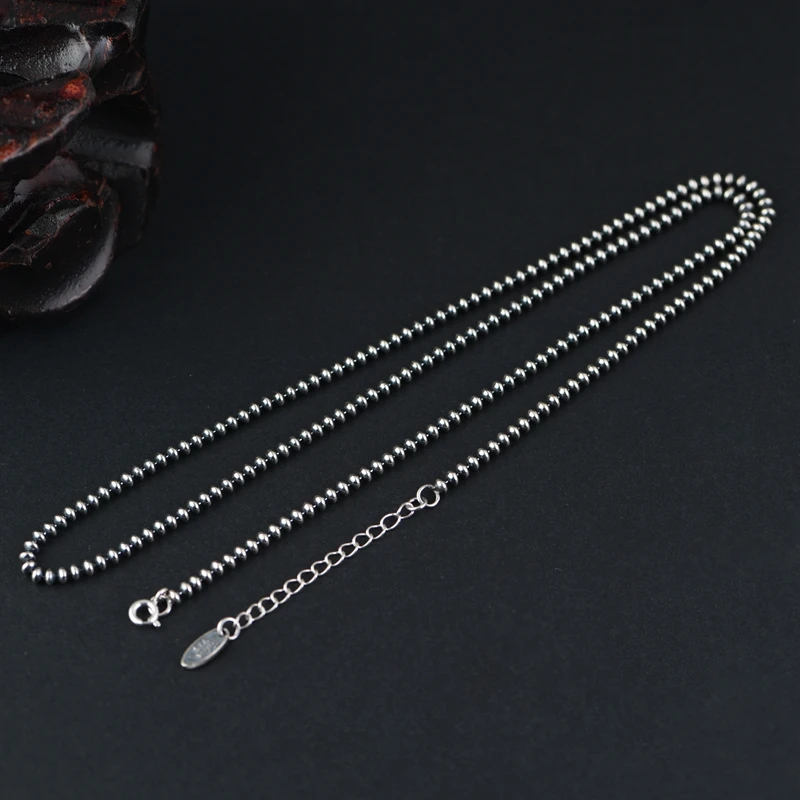 Authentic silver chain S925 Sterling Silver Chain Jewelry 2.5mm Vintage hip hop Silver Bead Necklace for men and women