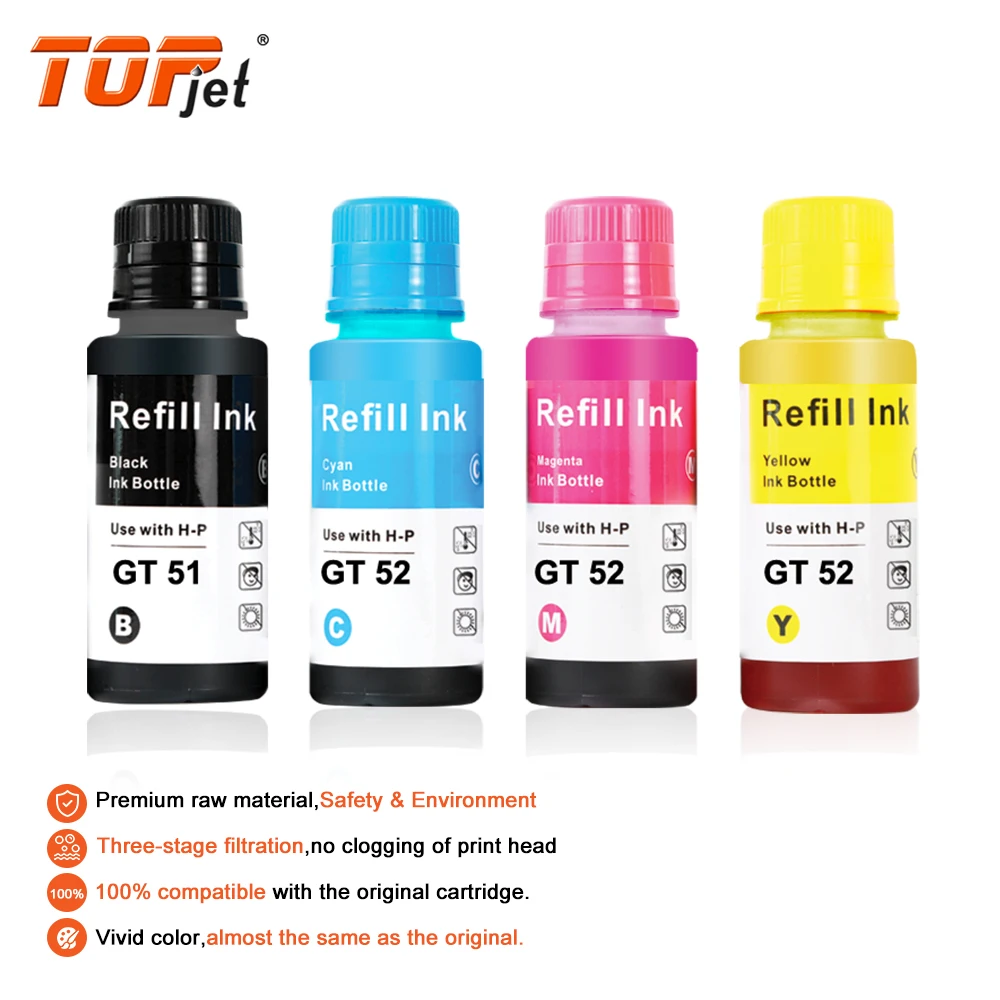 Topjet совместимый GT51 GT 51 52 53 53XL GT52 GT53 GT53XL черная бутылка заправка чернил на водной основе для HP 415 5810 принтера