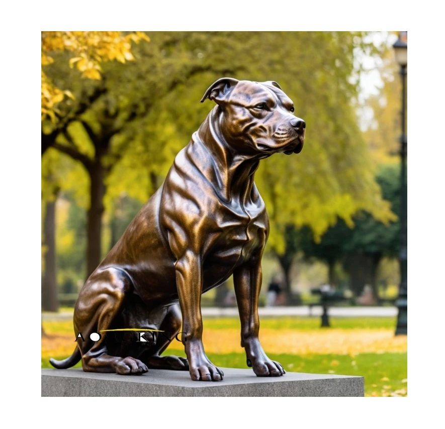 Bronze animal sculptures loyal sitting dog statue pitbull-sculpture for sale