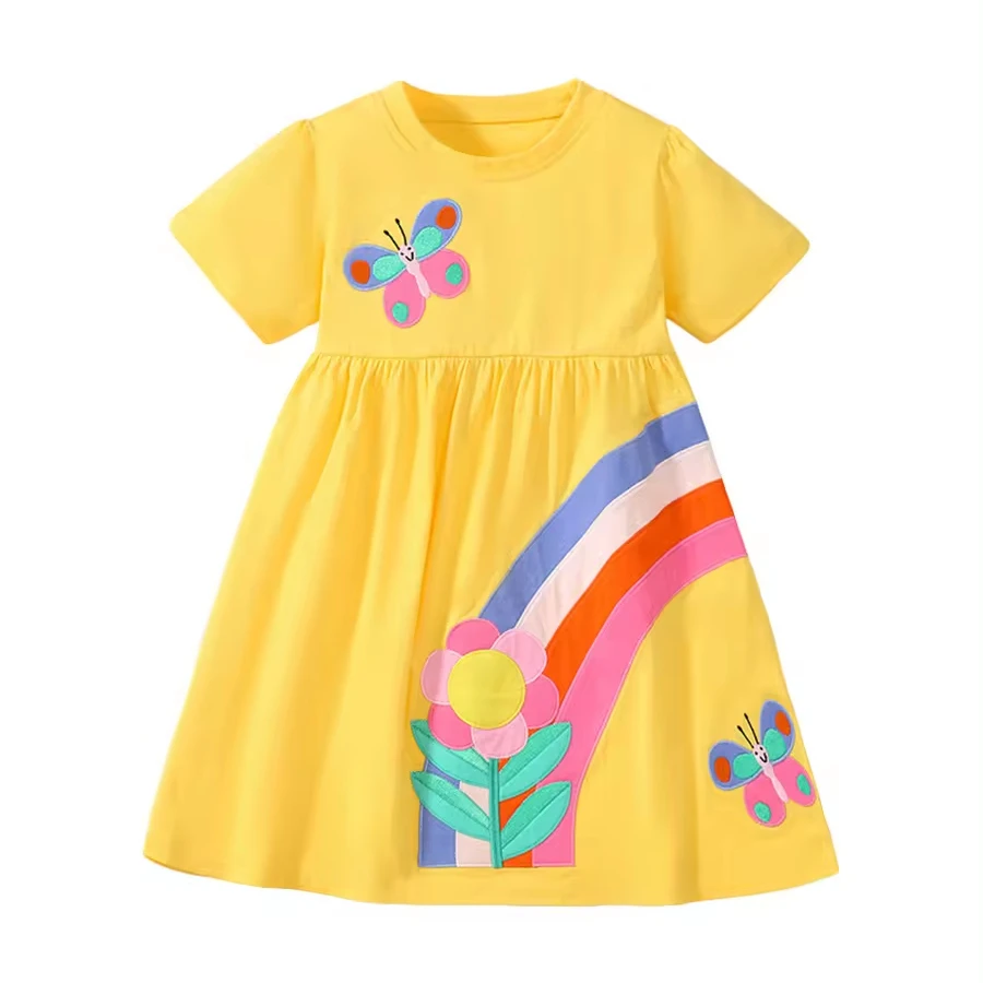 2024 New design summer Children Girls Casual Dress 100%cotton kids girls Embroidered Dress for 2T-7