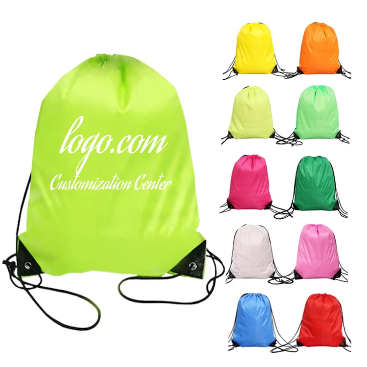 Custom Logo Nylon Draw String Bag Backpack Recycled Waterproof 210D Polyester Drawstring Bag