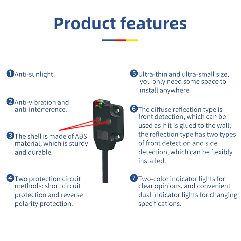 Learun Front/Side Ultra-Thin Photoelectric Sensor Diffuse/Through-Beam 10-24V DC 1000mm Photoelectric Sensor Infrared Detector