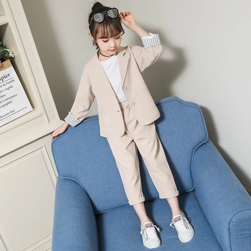Autumn 2pcs business Western Suit teen clothes for kids girls set