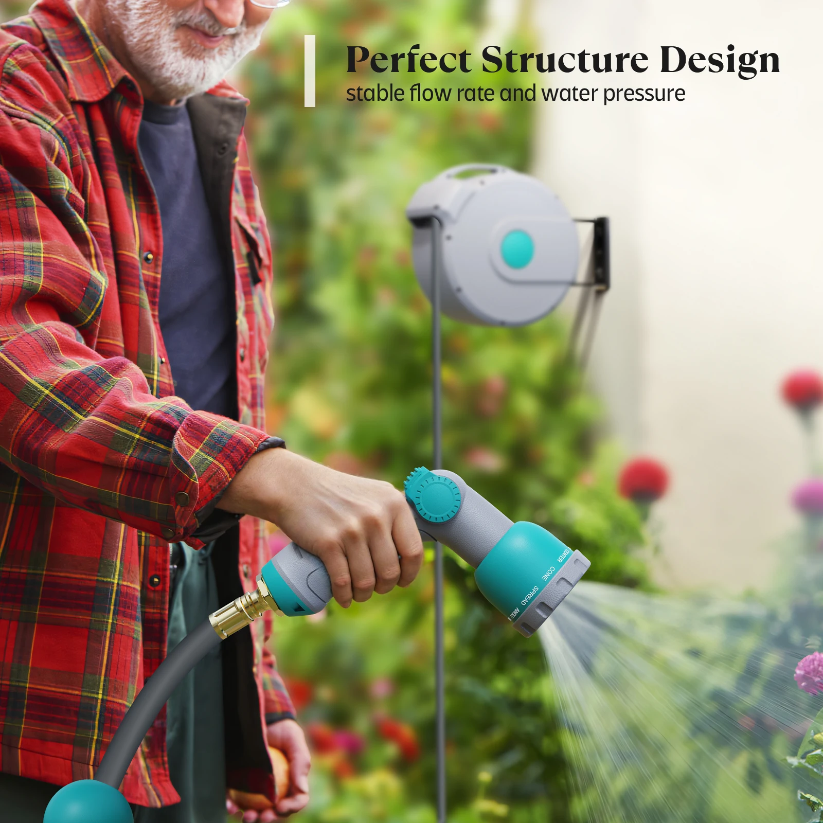 GARTENKRAFT 20M 1/2' Mounted Retractable  Washing Garden Pipe Automatic Wall Water Hose Reel Ideal For Deck