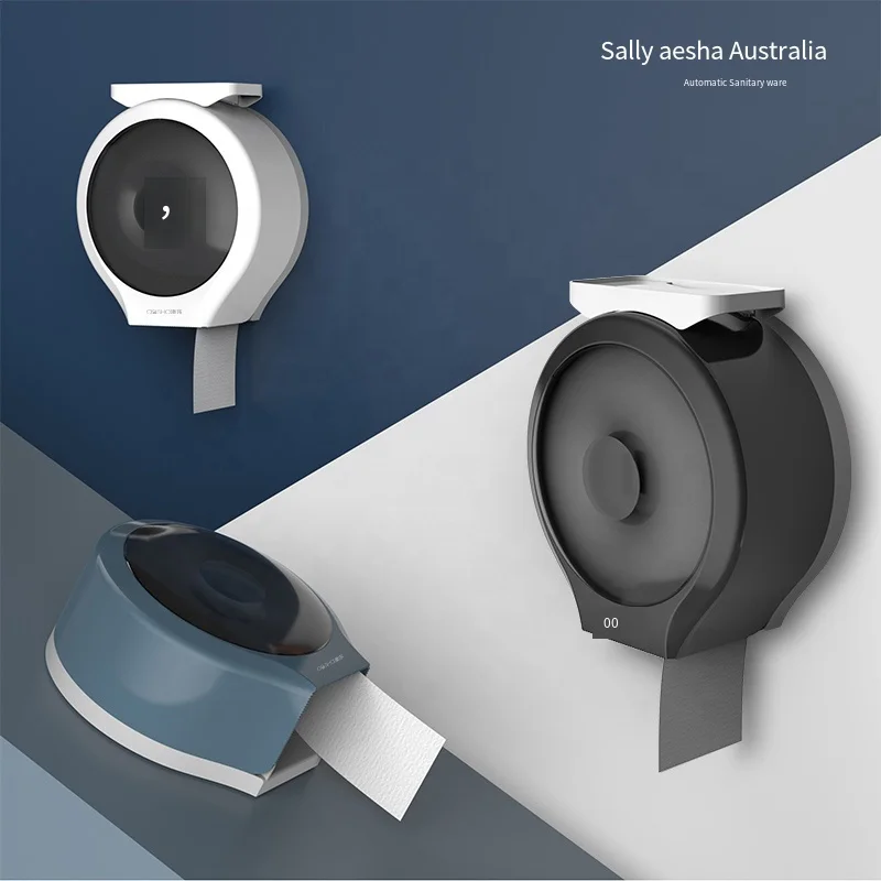 Wholesale 2022 new Public toilet jumbo large roll tissue paper dispenser holder black wall mounted bathroom with phone shelf