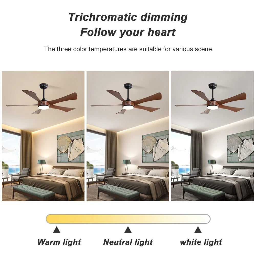 52 Inch 5 Blade Large Black Industrial Ventilation Ceiling Fan Modern Smart Ceiling Fan Light 2024