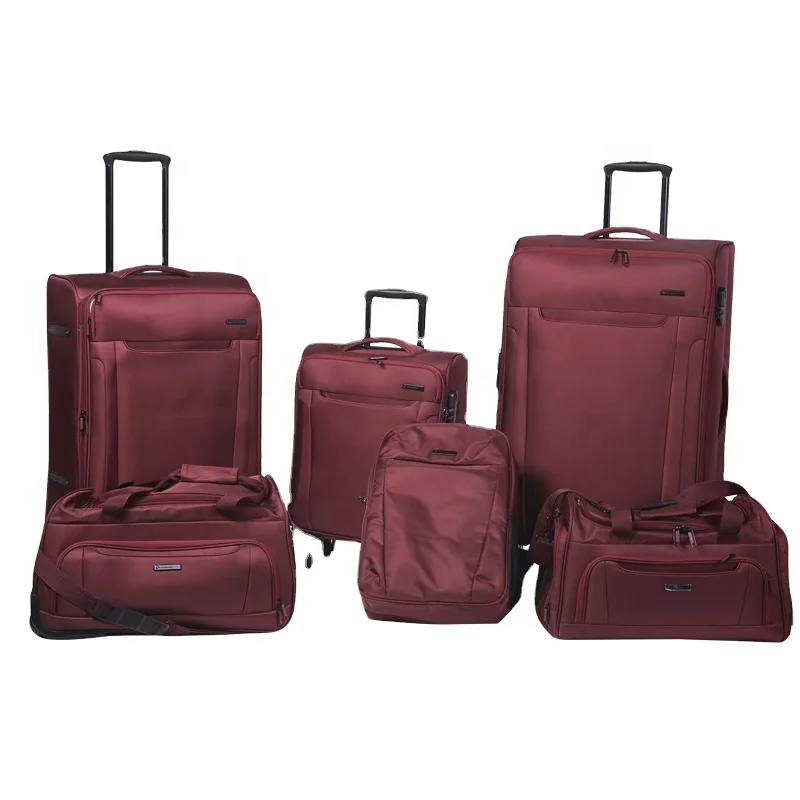 soft luggage set 5PCS family series light weight luggage polyester durable soft luggage cheap with BSCI certificate