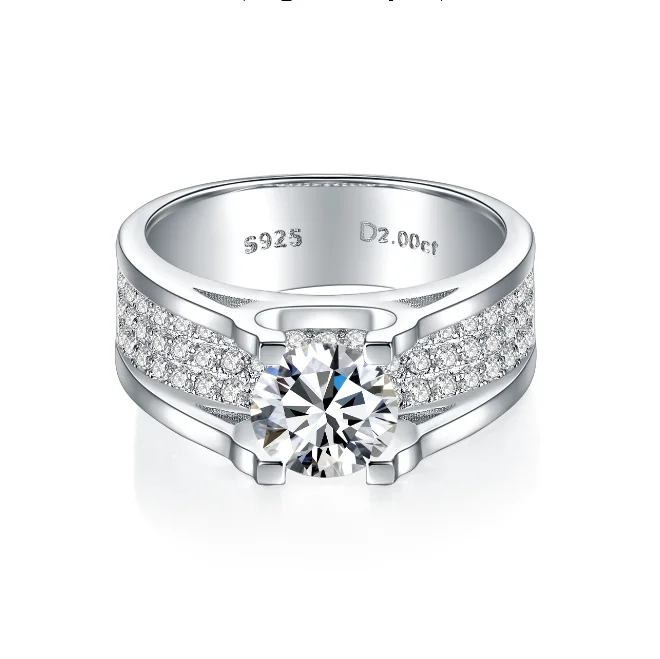 Factory Price D VVS Moissanite Certificate 925 Sterling Silver 2CT Moissanite 18K Gold Plated Men Rings Silver 925