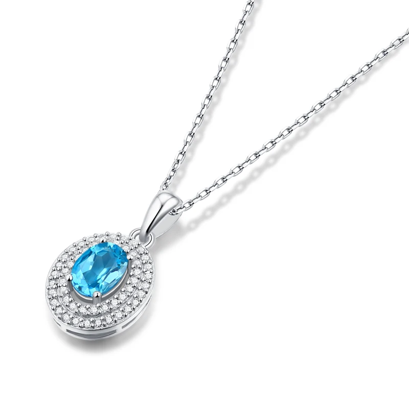 New Arrival Classic Style 925 Sterling Silver 1 Carat Oval Blue Topaz Necklace For Woman Fine Quality Lady Necklace Jewelry