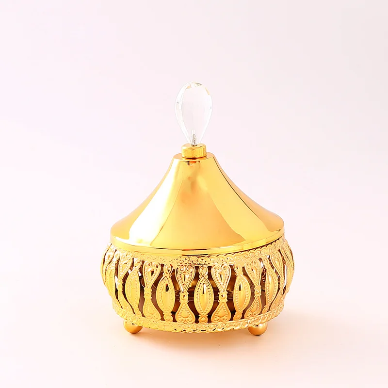 Factory Directly Sale Iron Gold Hollow Carving Candle Incense Burner Ramadan Bakhoor Gold Decoration
