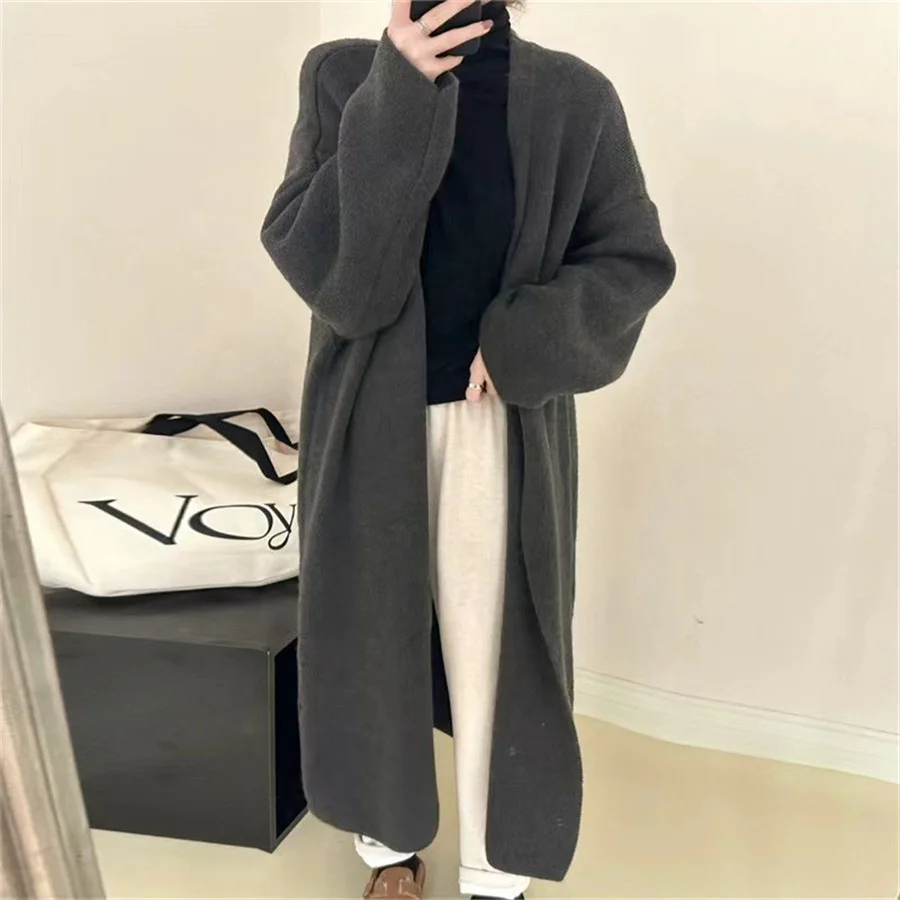 Autumn winter new fashion lazy style loose knitted alpaca sweater maxi cardigan jacket for women long cardigan sweater coat