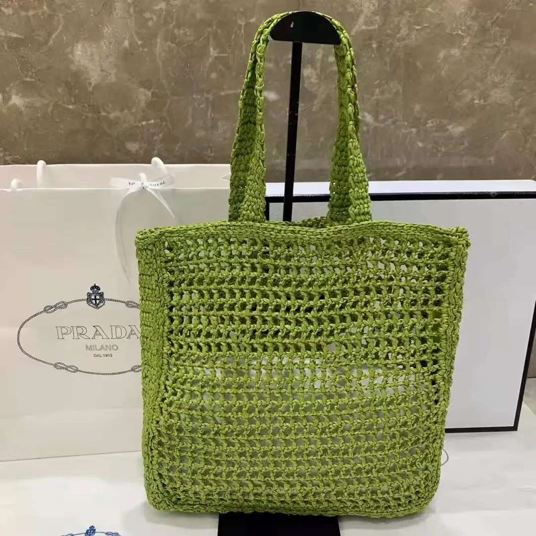 2022 The Newest Large Capacity Paper Rope Raffia straw tote shoulder handbag Polyester bag paper straw beach bag