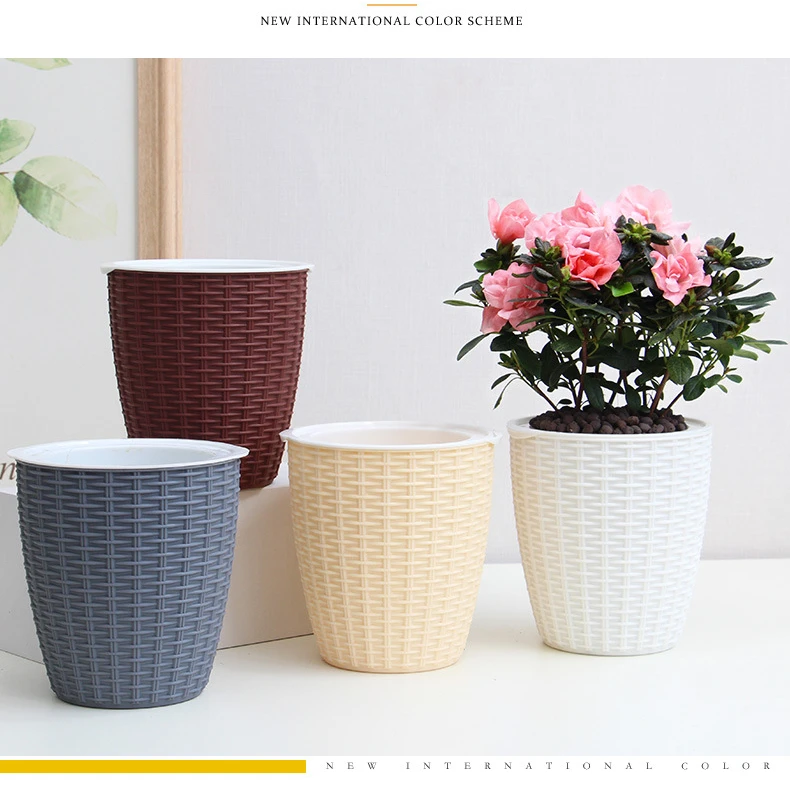 Classic style Round indoor self watering plastic plant pots garden flower pot for belcony decorations planter wholesale