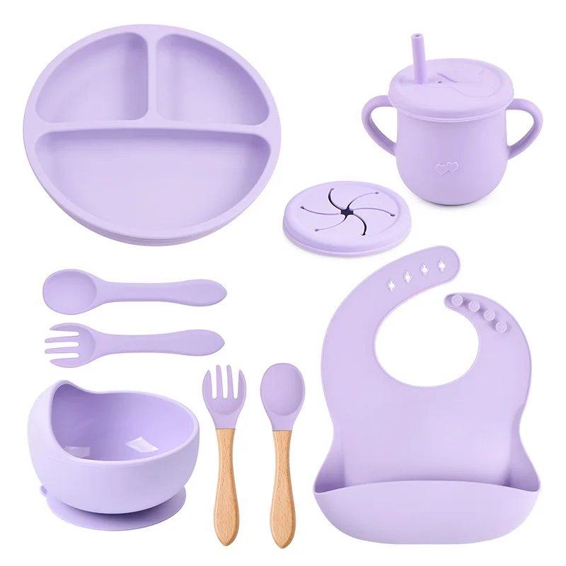 Hot Selling 2024 Baby Eating Feeding Set Silicone Utensil Products Infant Bowl Plate Spoon Feeding Sets for Toddler