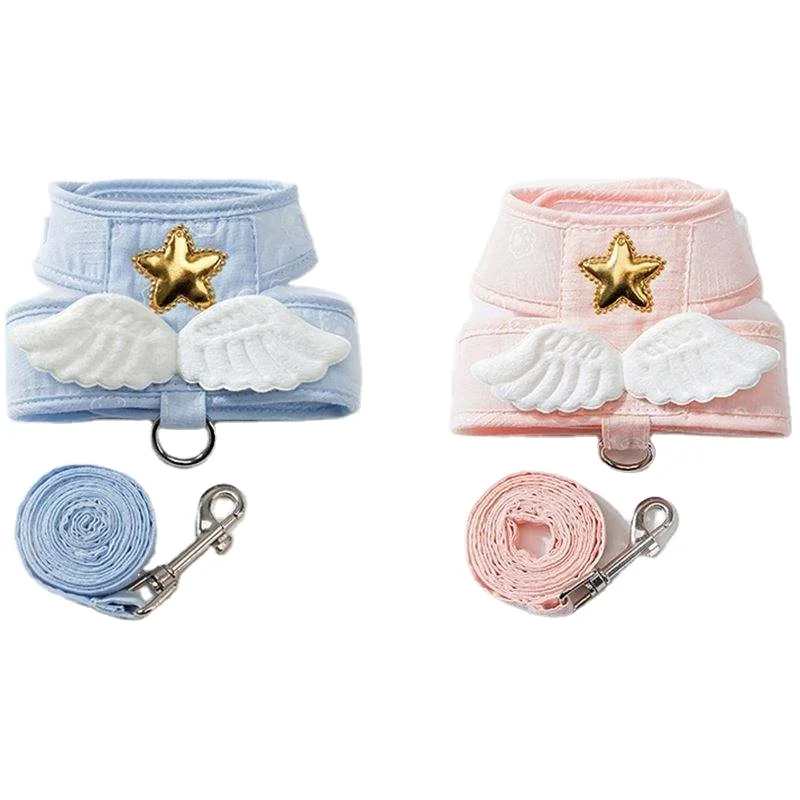 Popular Hot Selling Soft and Breathable 1.5m Angel Wing Design Pet Puppy Harness Set for Small Dog
