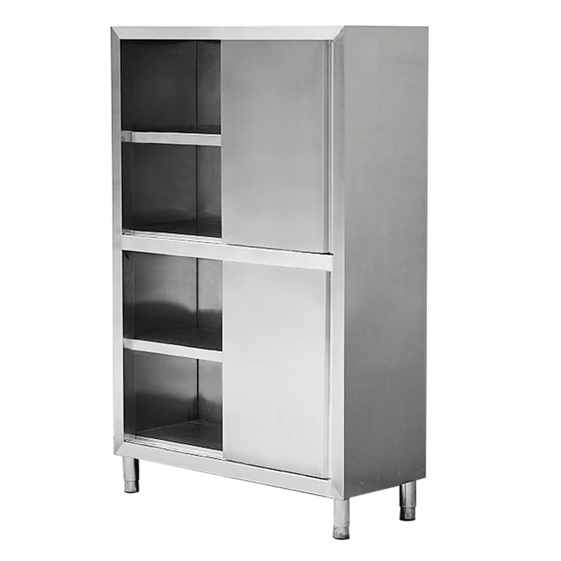 Modern Kitchen Design Cabinet Stainless Steel Double Sliding Door Storage Cupboard Organizer