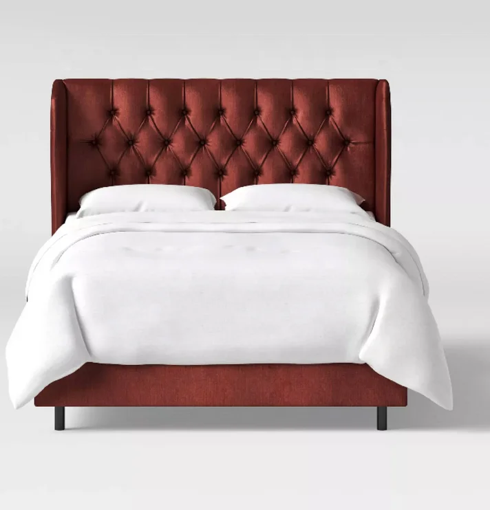 Upholstered wingback bed frame set with clean lines and an elegant style Tufted Velvet Upholstered Wingback Bed