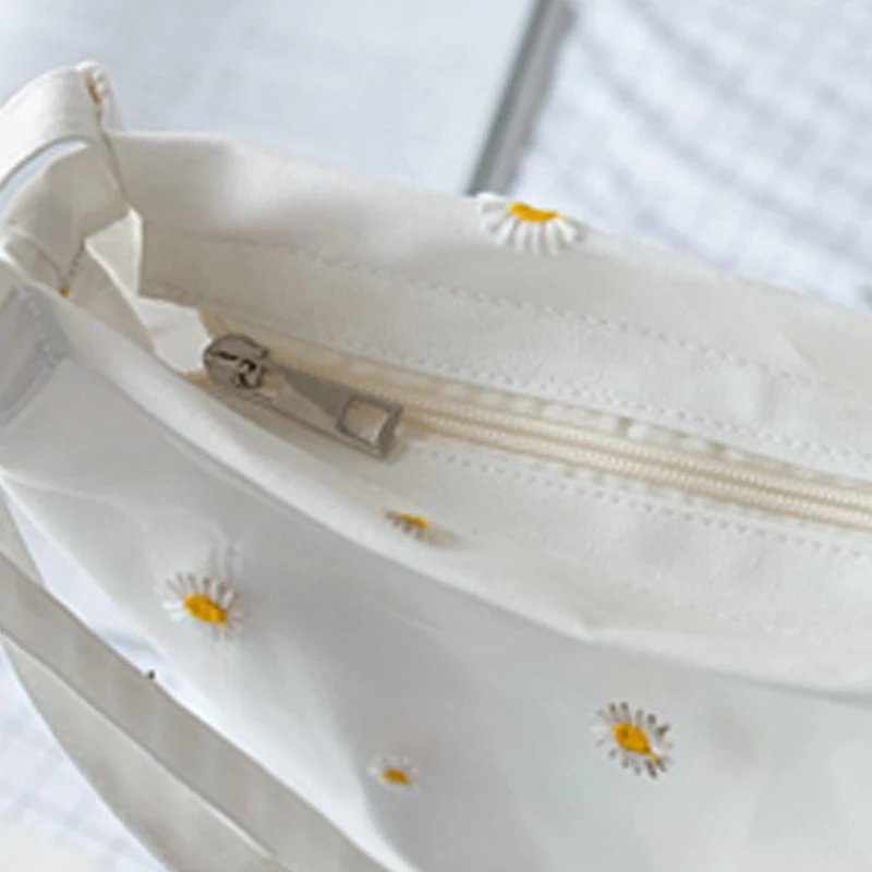 Custom casual floral tote bag embroidered lace daisy canvas fashion bags for ladies girls