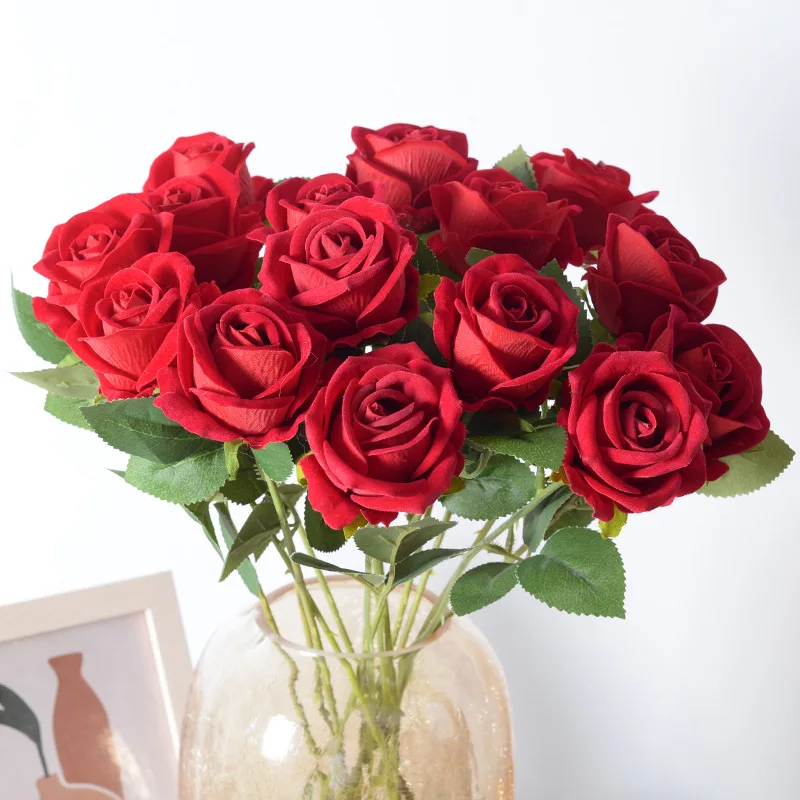 Real Touch Artificial Silk Roses Pink Red Roses with Stems Artificial Flowers for Arrangement Wedding Party Home Decoration