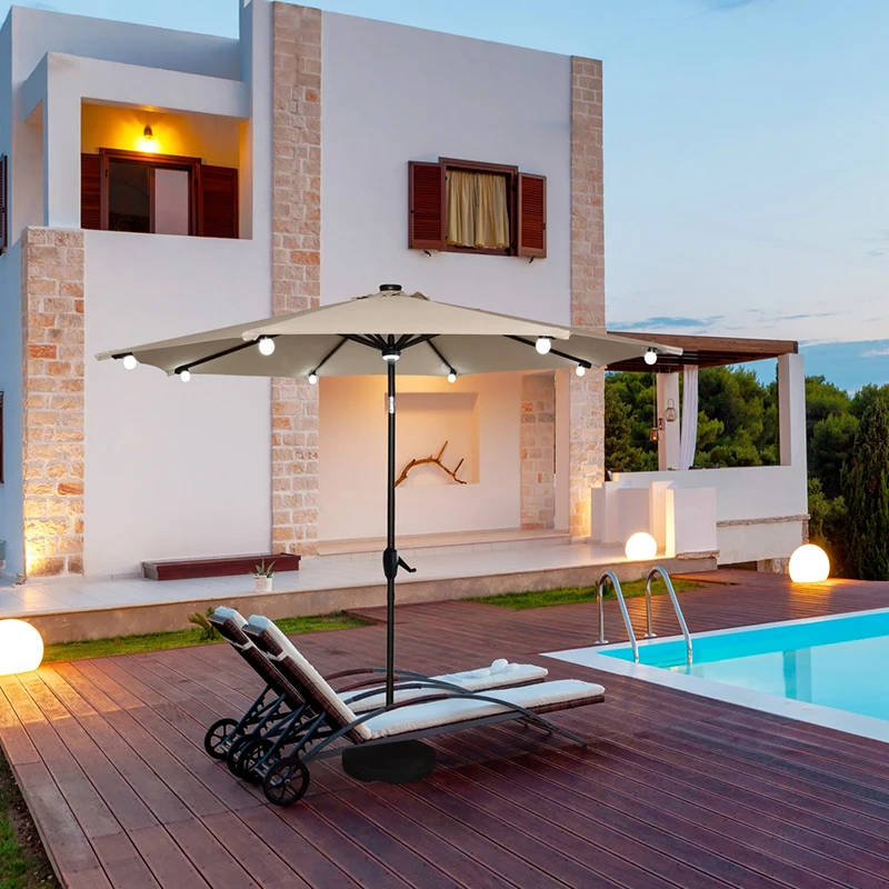 Latest design garden patio outdoor solar panel Center of the lamp LED light bulb bead umbrella