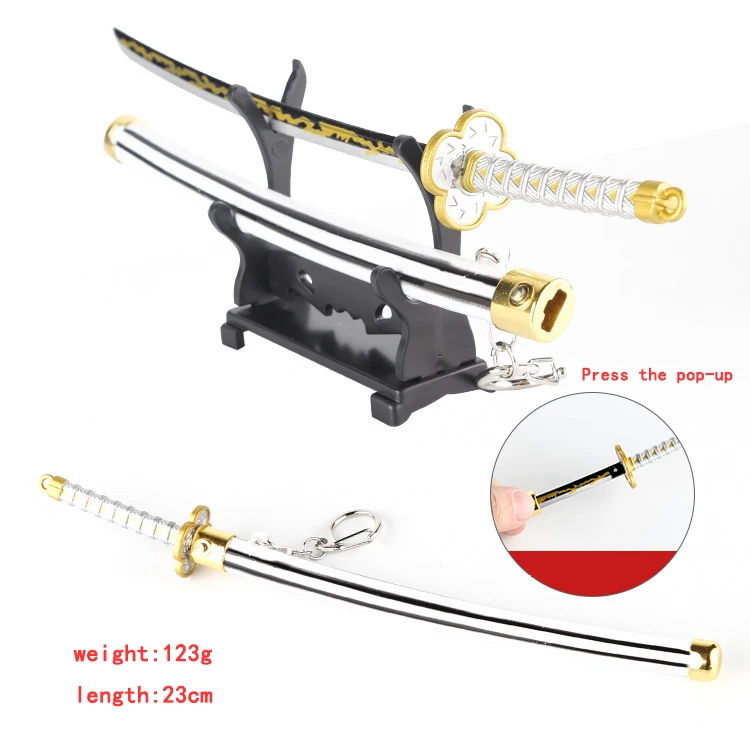 White Custom 23cm Metal Katana Sword Alloy Mini Sword Metal sword For Demon Slayer Agatsuma Zenitsu