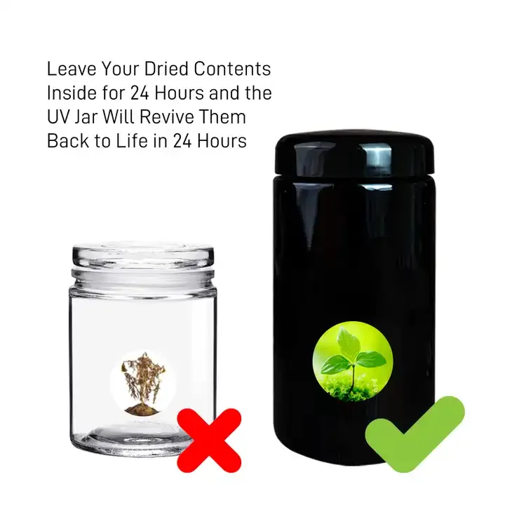 Round Large UV Black Dark Ultra Violet Stash Jar Herb UV Smell Proof Air Tight Ultraviolet Storage Glass Jar