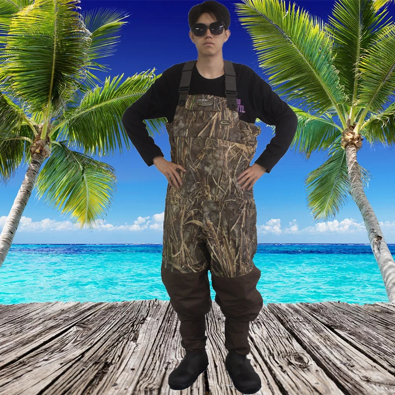 2023 New Custom OEM Neoprene Camo Chest Wader with Rubber Boots for Hunting Ducking Fishing