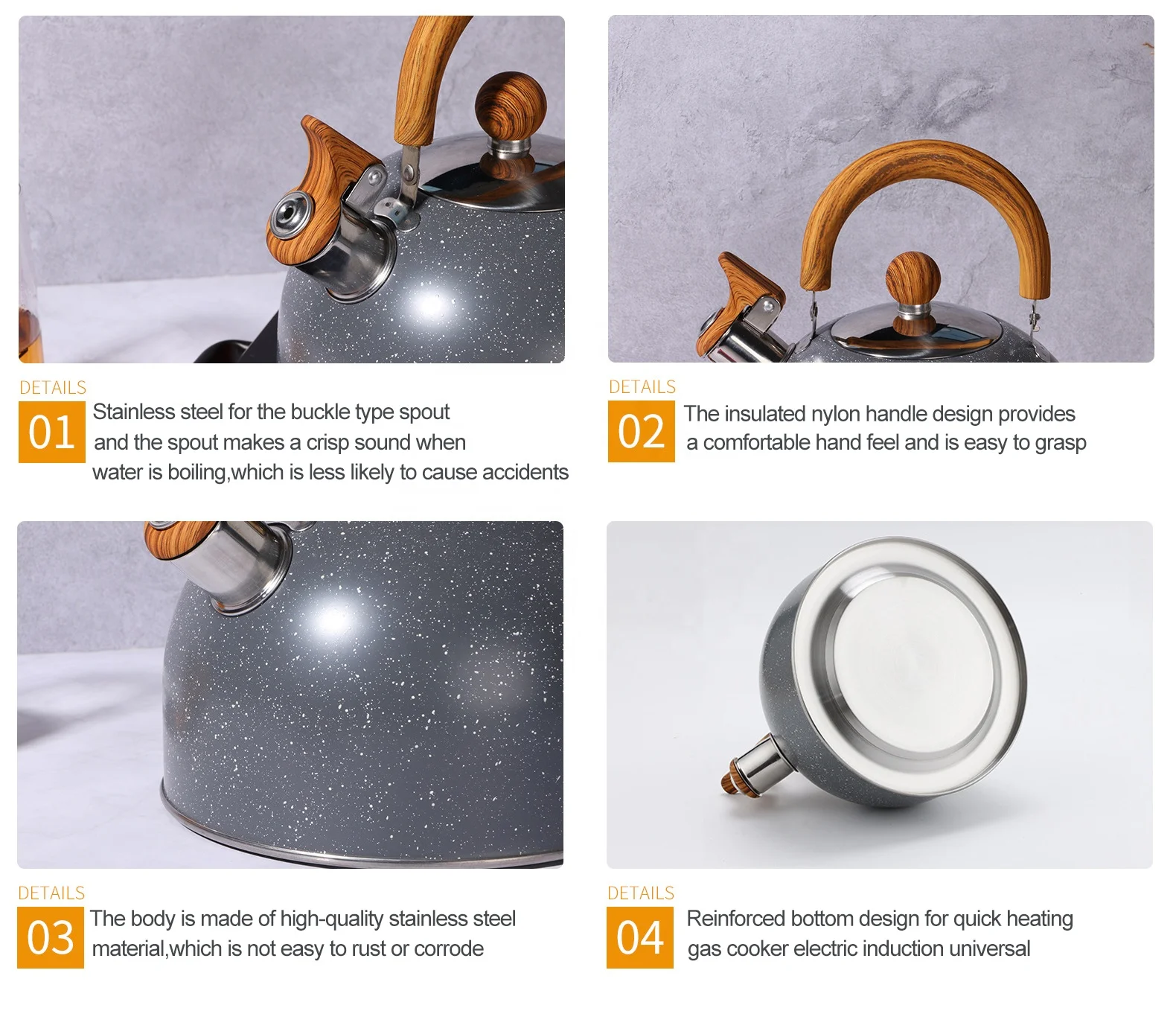 Hot Sales 2.5L Black Stainless Steel Kettle with Wood Handle for Gas and Induction Electric Cooker for Water Heating