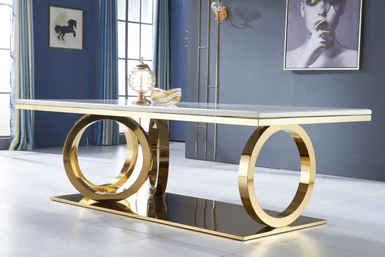 Роскошный Мраморный золотистый обеденный стол A8068 для 12 стульев